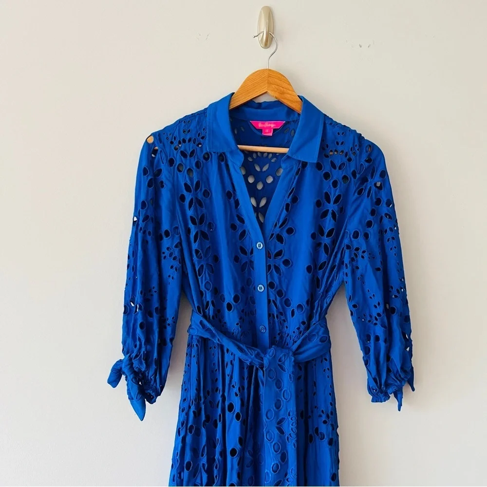 Lilly Pulitzer Amrita Midi Dress Borealis Royal Blue Soiree Eyelet Size 8​​ - Picture 3 of 7